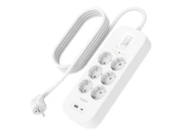 Belkin Connect Protection contre les surtensions — avec ports USB-C et USB-A, connecteurs de sortie : 6, 2 m c, réf. SRB002VF2M-V2