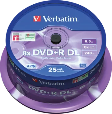 Verbatim 25 x DVD+R DL — Argent, Printable, Spindle