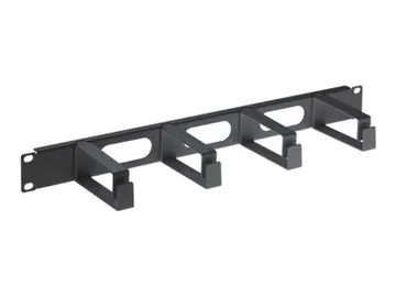 IC Intracom Intellinet 19" Cable Management Panel — RAL 9005, 4 long plastic rings, Black