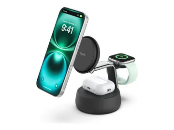 Belkin UltraCharge Pro — 3-en-1, Qi2 + adaptateur secteur, 25 Watt, Charbon