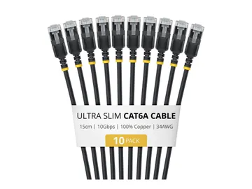 StarTech.com Startech — RJ-45 (M) pour RJ-45 (M), 3.7 mm, CAT 6a, lot de 10, 15 cm, noir (pack de 10)