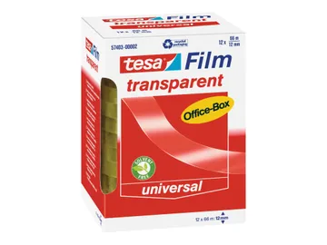 Tesa Tesafilm Ruban de bureau — transparent (pack de 12), feuille en polypropylène, 12 mm x 66 m