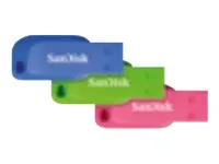 SanDisk Cruzer Blade — USB 2.0, rose (pack de 3), bleu