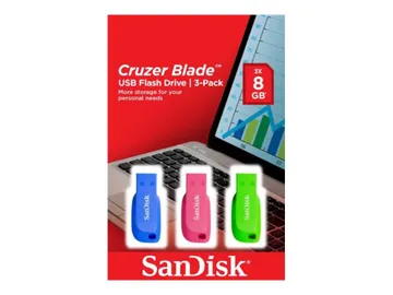 SanDisk Cruzer Blade — USB 2.0, rose (pack de 3), bleu