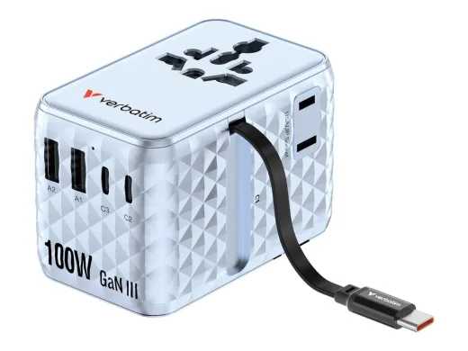 Verbatim Charge 'n' Travel — avec câble USB-C rétractable, 100 Watt, 10 A, bleu