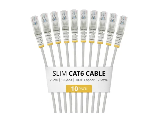 StarTech.com Startech — RJ-45 (M) pour RJ-45 (M), 3.6 mm, CAT 6, lot de 10, 25 cm, gris (pack de 10)