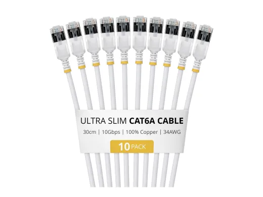 StarTech.com Startech — RJ-45 (M) pour RJ-45 (M), 3.7 mm, CAT 6a, lot de 10, 30 cm, blanc (pack de 10)