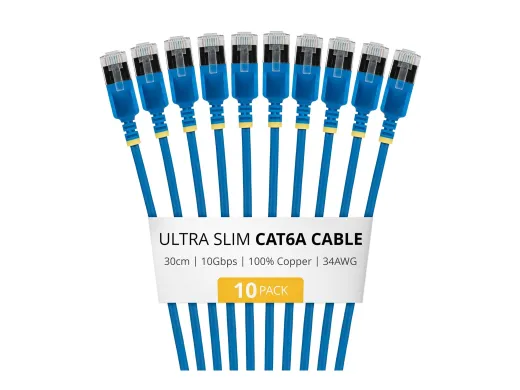 StarTech.com Startech — RJ-45 (M) pour RJ-45 (M), 3.7 mm, CAT 6a, lot de 10, 30 cm, bleu (pack de 10)